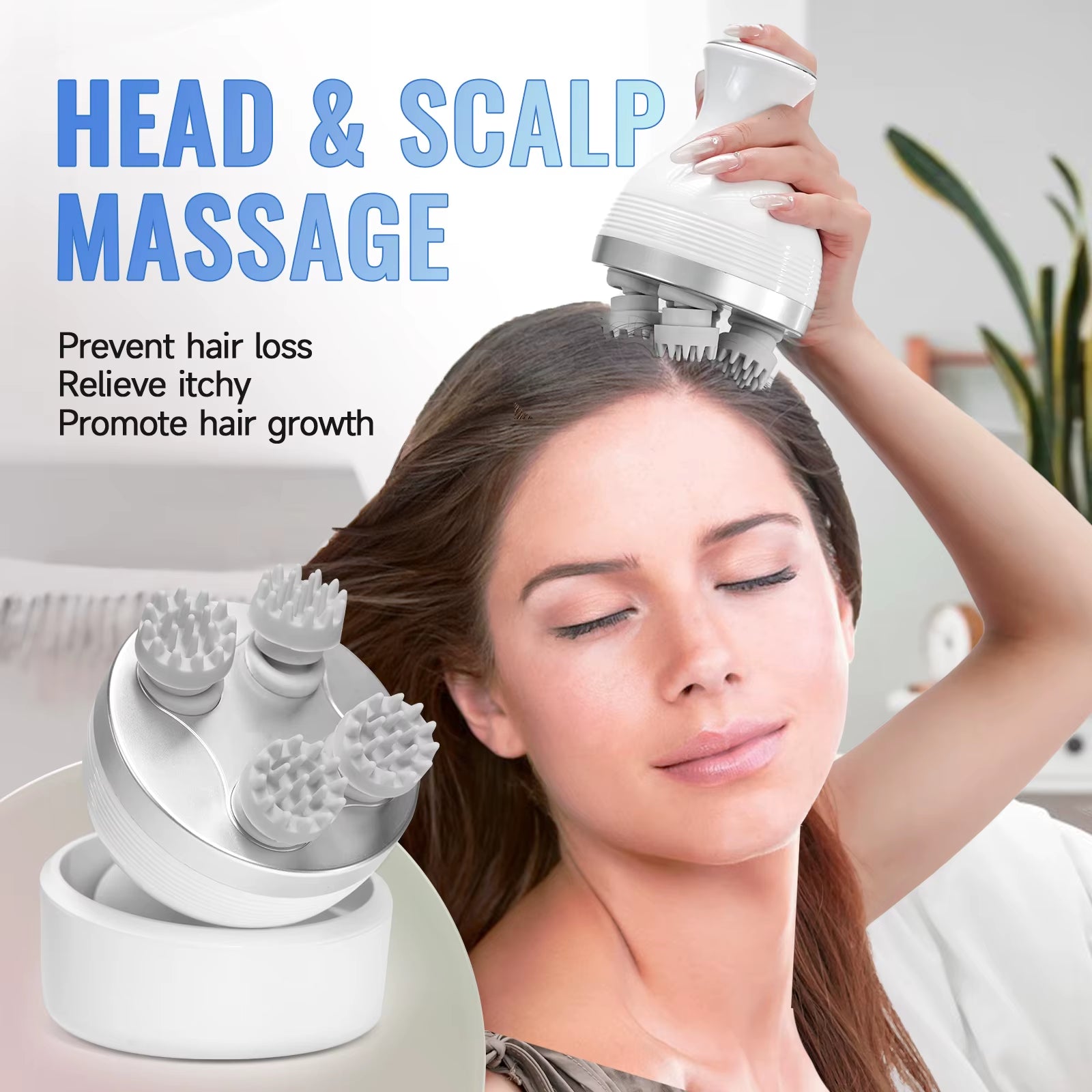 Electric Smart Head Massager Body Massage Neck Deep Tissue Kneading TYPE-C Wireless Waterproof Mini Scalp Massager Stress Relax