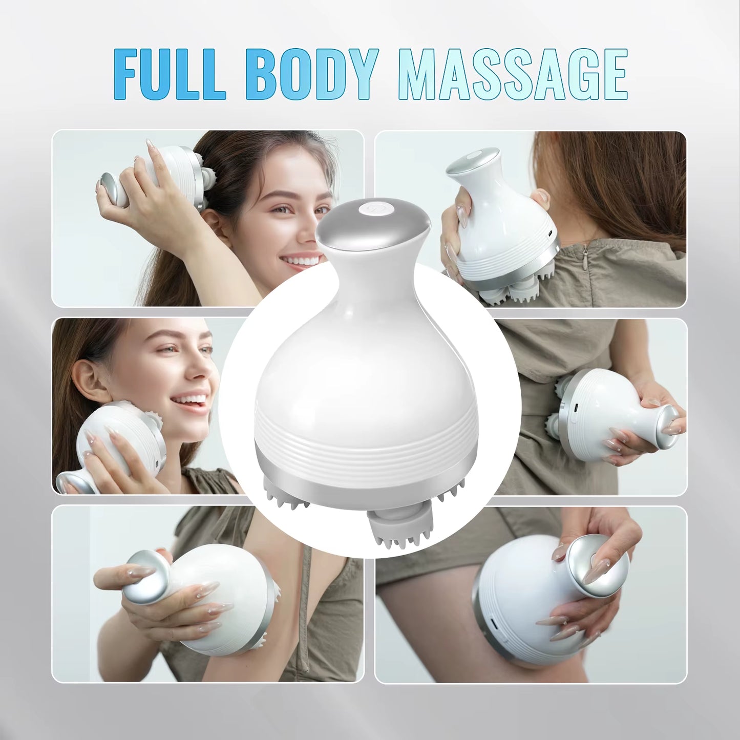 Electric Smart Head Massager Body Massage Neck Deep Tissue Kneading TYPE-C Wireless Waterproof Mini Scalp Massager Stress Relax