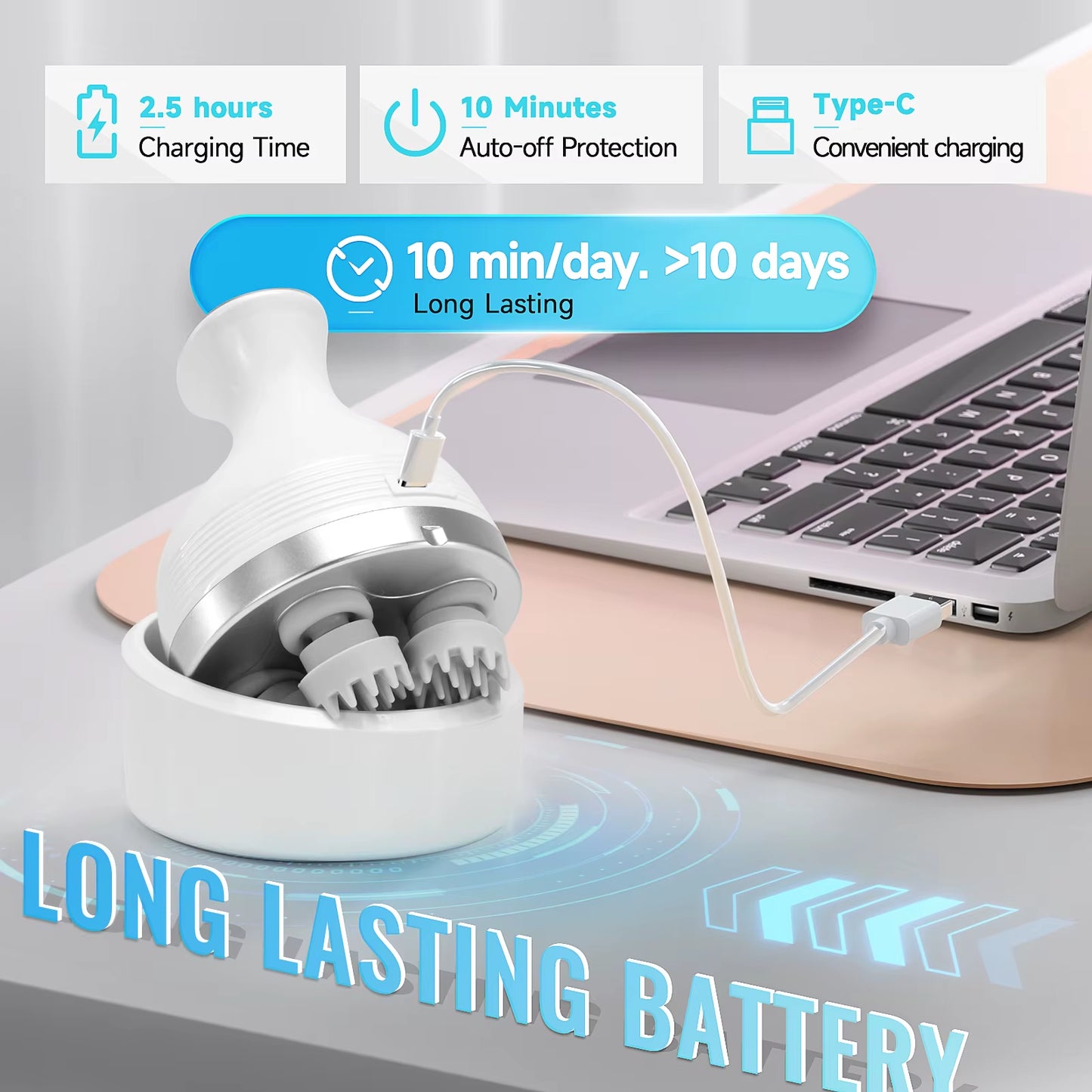 Electric Smart Head Massager Body Massage Neck Deep Tissue Kneading TYPE-C Wireless Waterproof Mini Scalp Massager Stress Relax