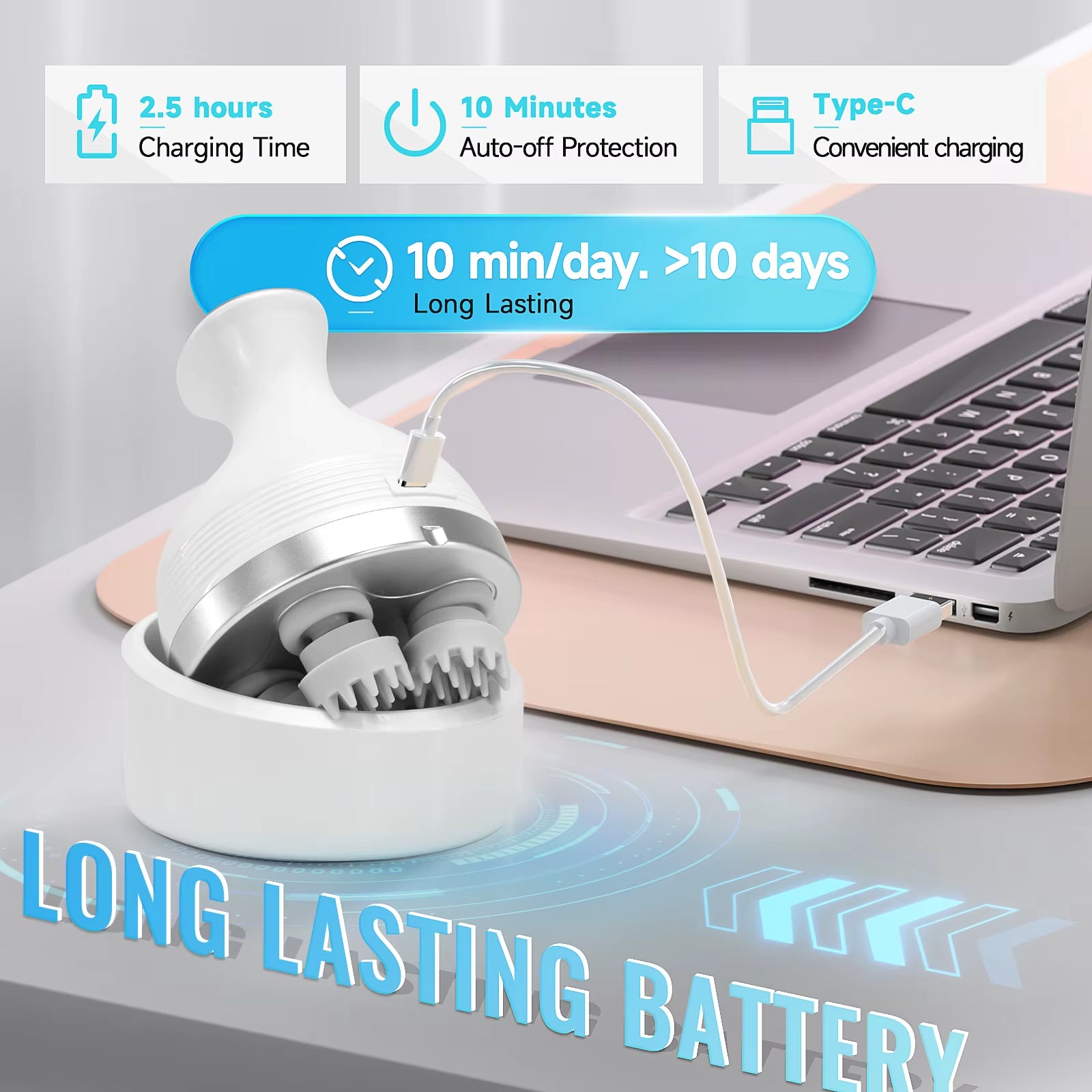 Electric Smart Head Massager Body Massage Neck Deep Tissue Kneading TYPE-C Wireless Waterproof Mini Scalp Massager Stress Relax